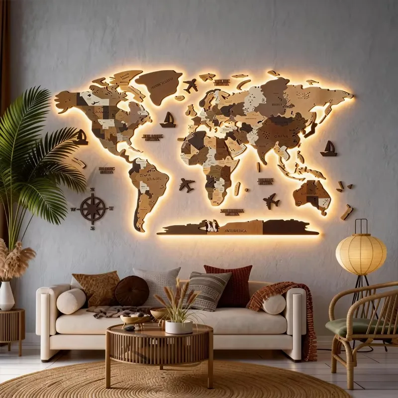 Wooden map home decoration with hanging function, artistic decoration design - exquisite Easter/birthday gift