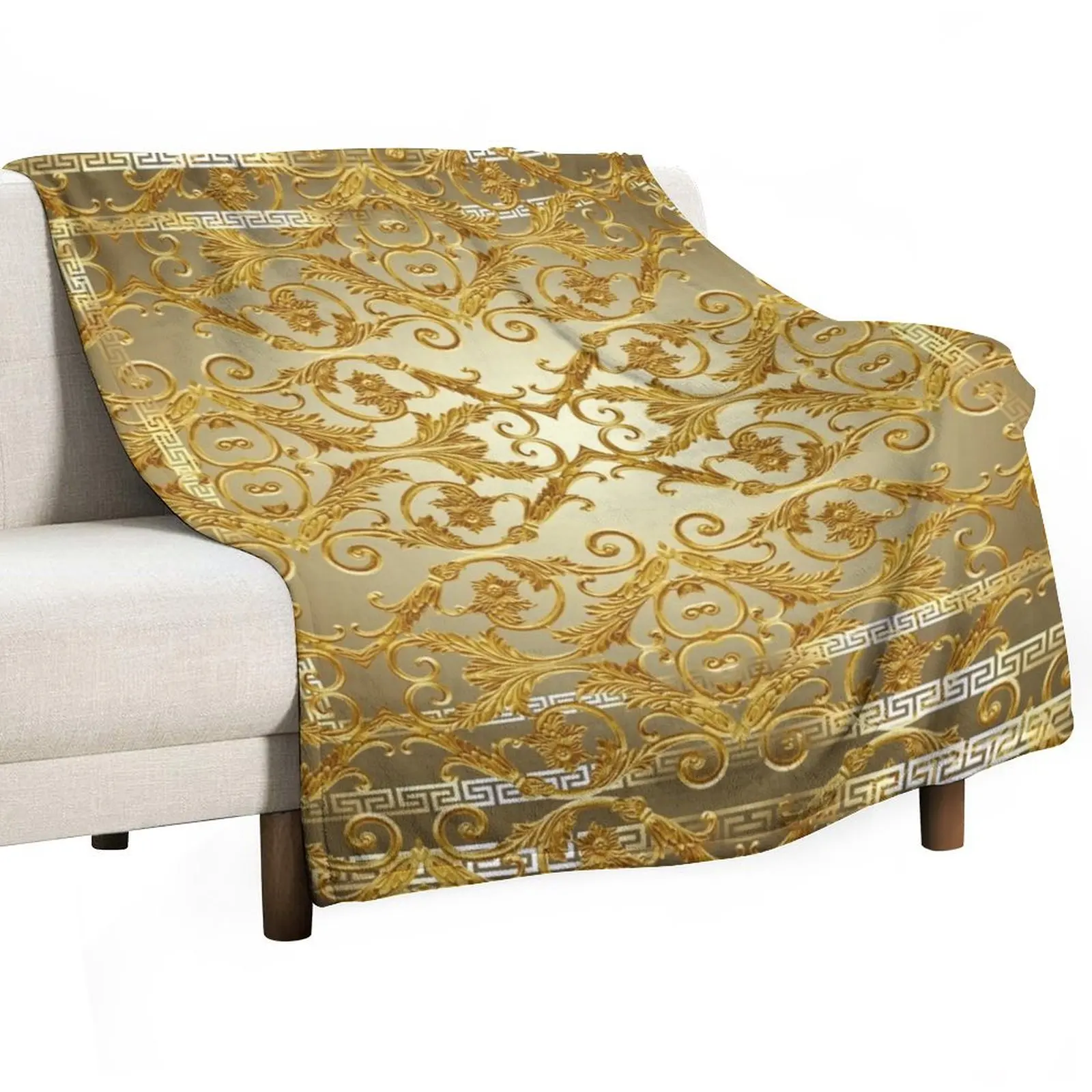 Greek Keys 4 Golden Baroque Style Throw Blanket for winter Luxury St Blankets