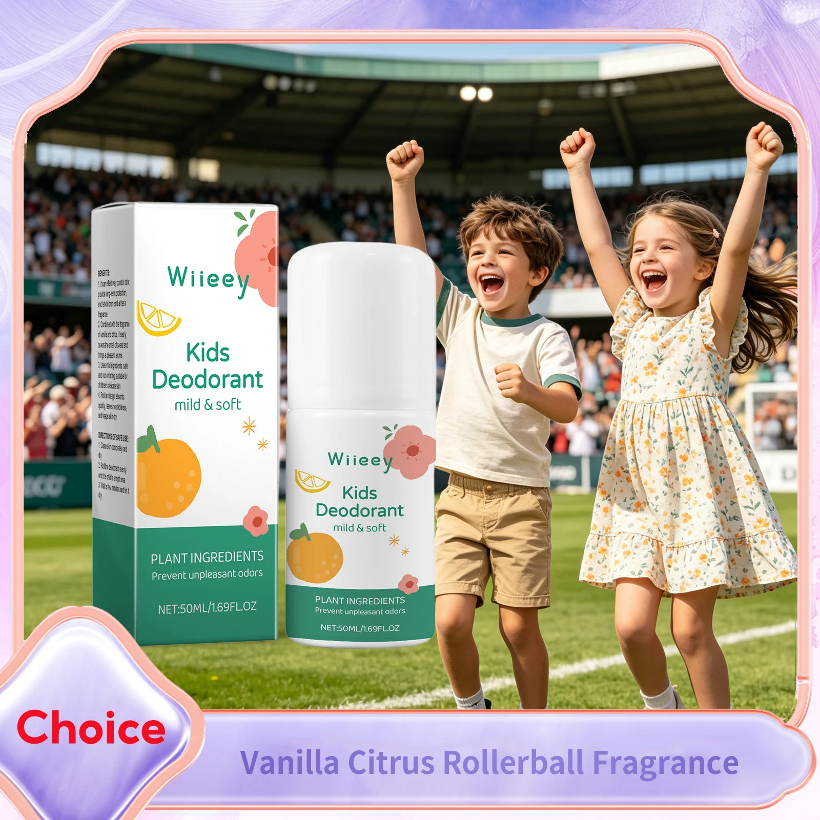 Kids Freshing Deodorant Underarm Roll-On Remove Odor Anti-Itching Non-irritating Vanilla Citrus Fragrance Body Deodorant Stick
