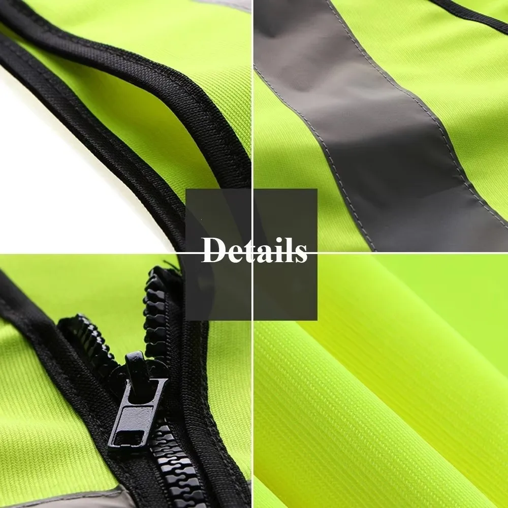 Chaleco de Seguridad Duradero de Alta Visibilidad con Tiras Reflectantes Delanteras y Cremallera, Ropa de Trabajo para Trabajo Nocturno