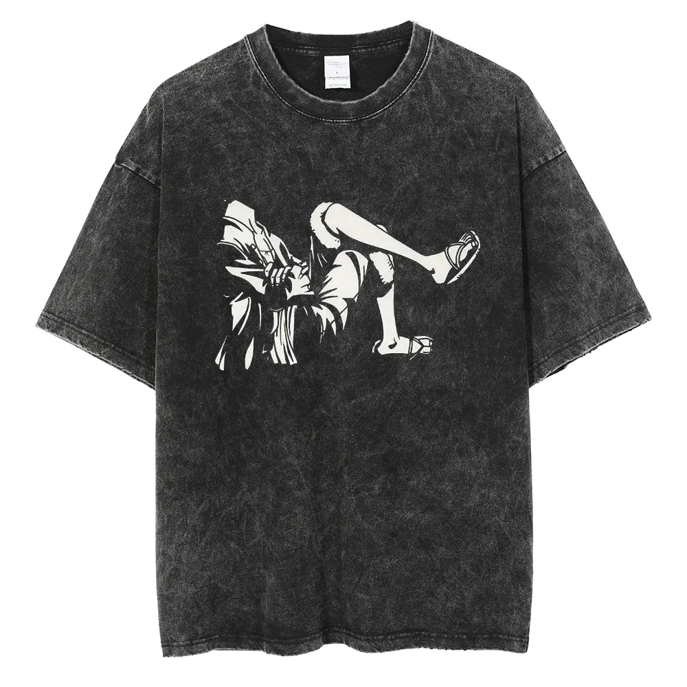 Herren Vinland Saga "I Have No Enemies" Grafik-T-Shirt Thorfinn Anime-Print Vintage Washed Oversized Casual Streetwear T-Shirt – Detail 27