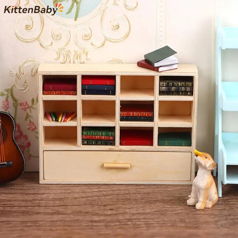 1:12 Dollhouse Miniature Bookshelf Storage Shelf Drawer Cabinet Locker Furniture Model Decor Toy Doll House Accessories