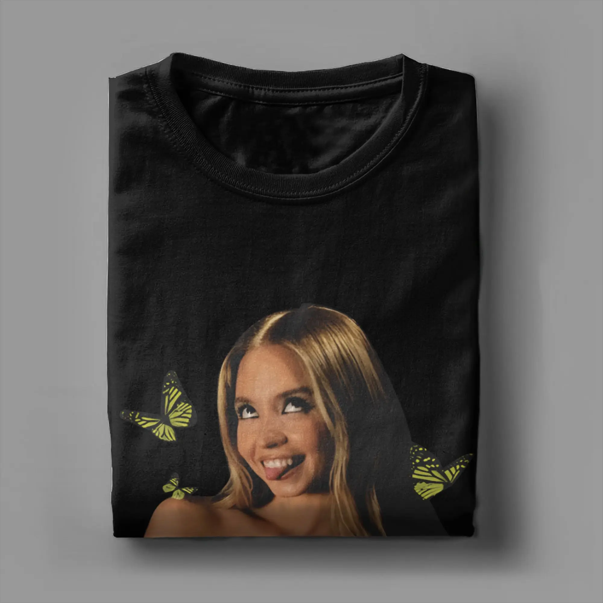 سيدني سويني تي شيرت الرجال القطن الجدة تي شيرت Crewneck فراشة تي شيرت ملابس قصيرة الأكمام حجم كبير #3