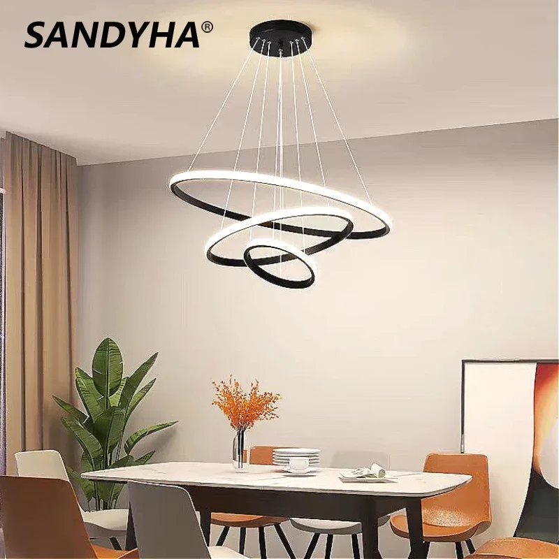 

Nordic Ring Ceiling Chandelier Black Circle Lustre Pendant Light Home Decor Living Room Dining Table Bedroom Led Hanging Lamp