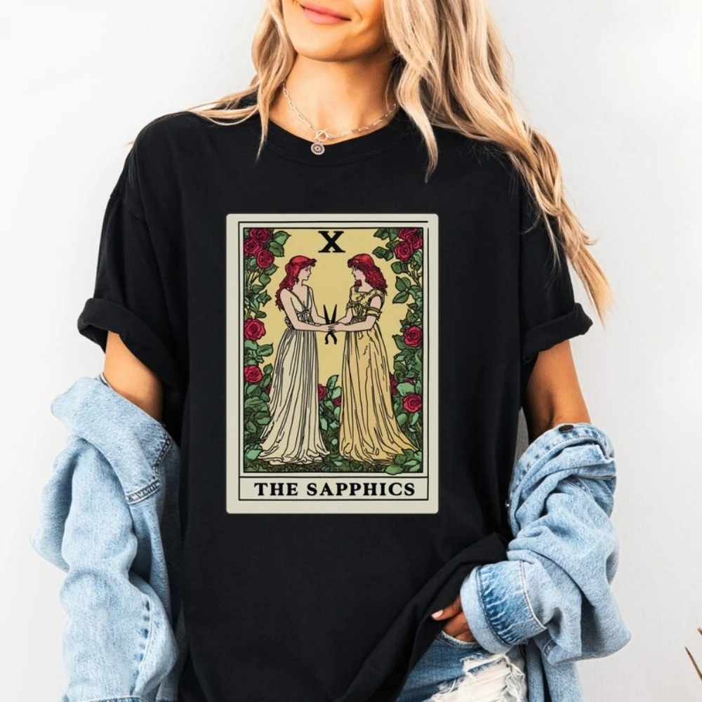 Sapphic Lesbian Tarot Card Women Shirt Subtle Pride Shirt Fashion Shirt Spring and SummerShort-sleeve Cotton Tops Women Clothing