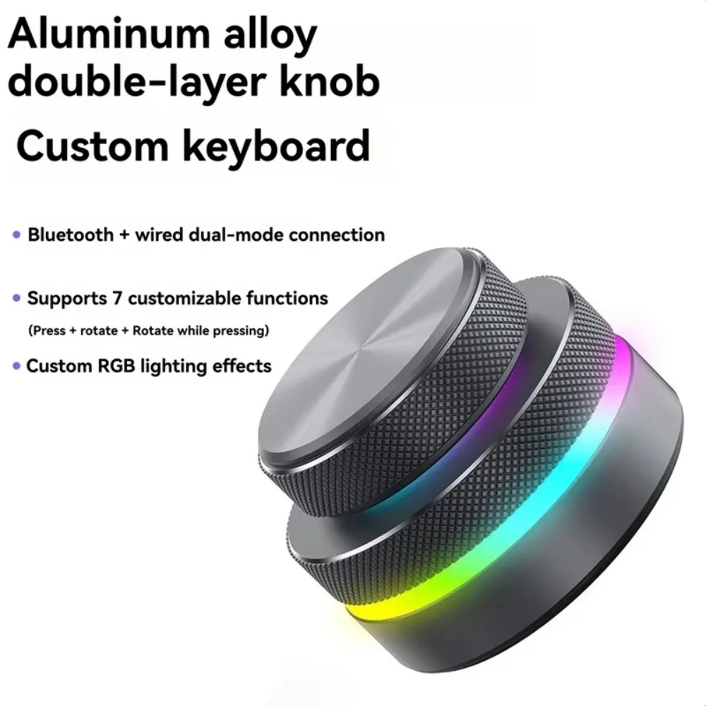 Dual Knob Keyboard with RGB Lights Reverse Direction Knob Single-Button Bluetooth Keyboard Customizable Volume Knob