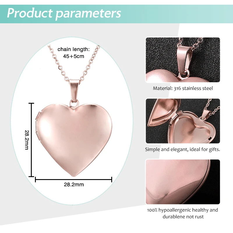 Custom Photo Name Necklace Stainless Steel Heart Locket Engraving Name Date Gold Necklaces For Women Men Choker Neck Jewelry