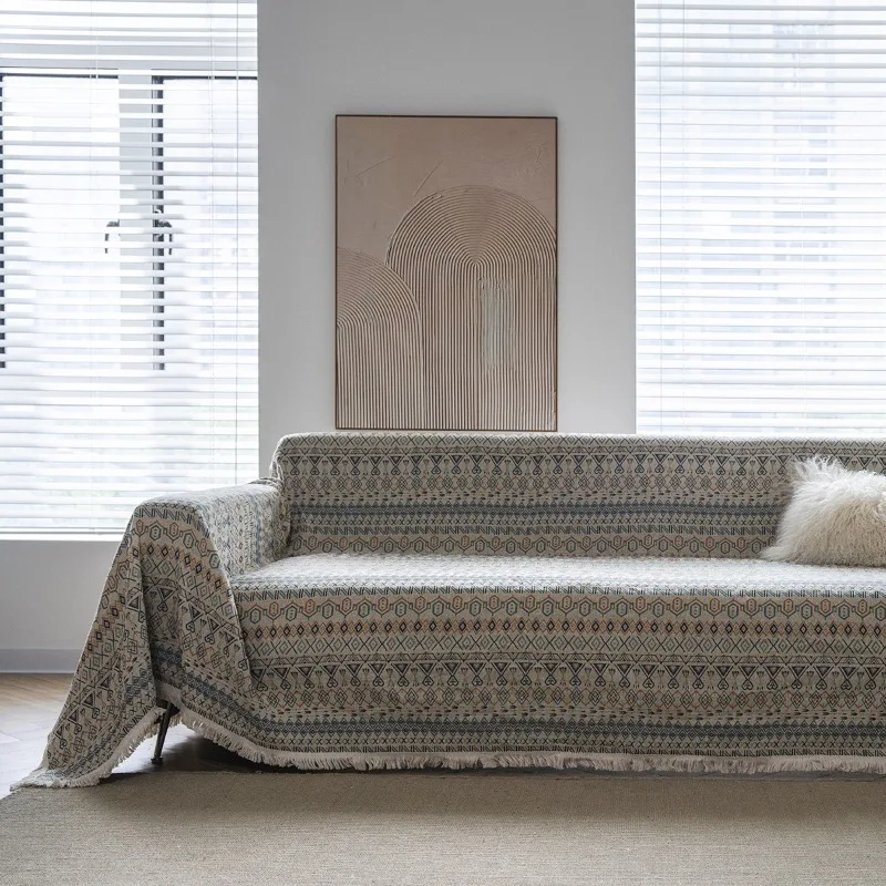 Retro Jacquard Thick Sofa Towel Washable Sofa Cover Pet-Friendly Anti-Scratch Couch Slipcover for Livingroom Decoration