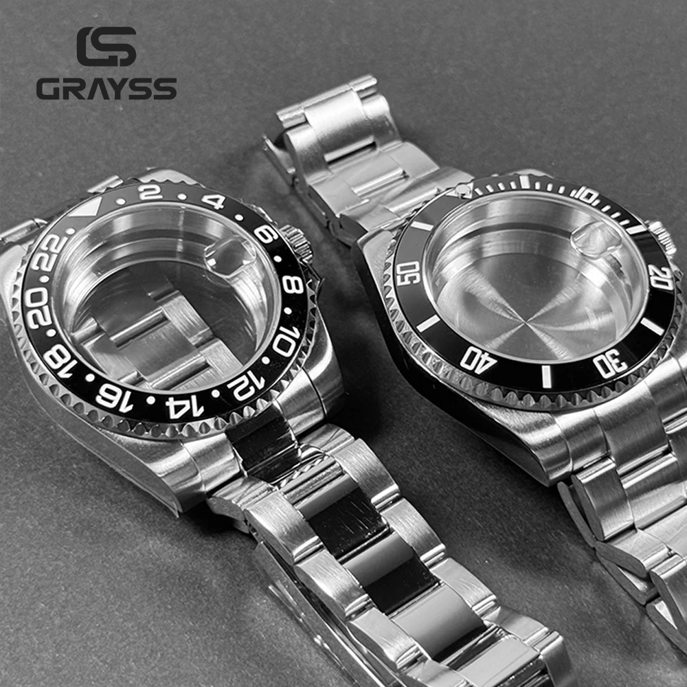 Schwarzer Lünettenrahmen 40mm Taucheruhr Wasserdicht für SUB NH34 NH35 NH36 Uhrwerk Saphirglas Uhrengehäuse Mod Glasboden 20atm Stahlarmband – Detail 3
