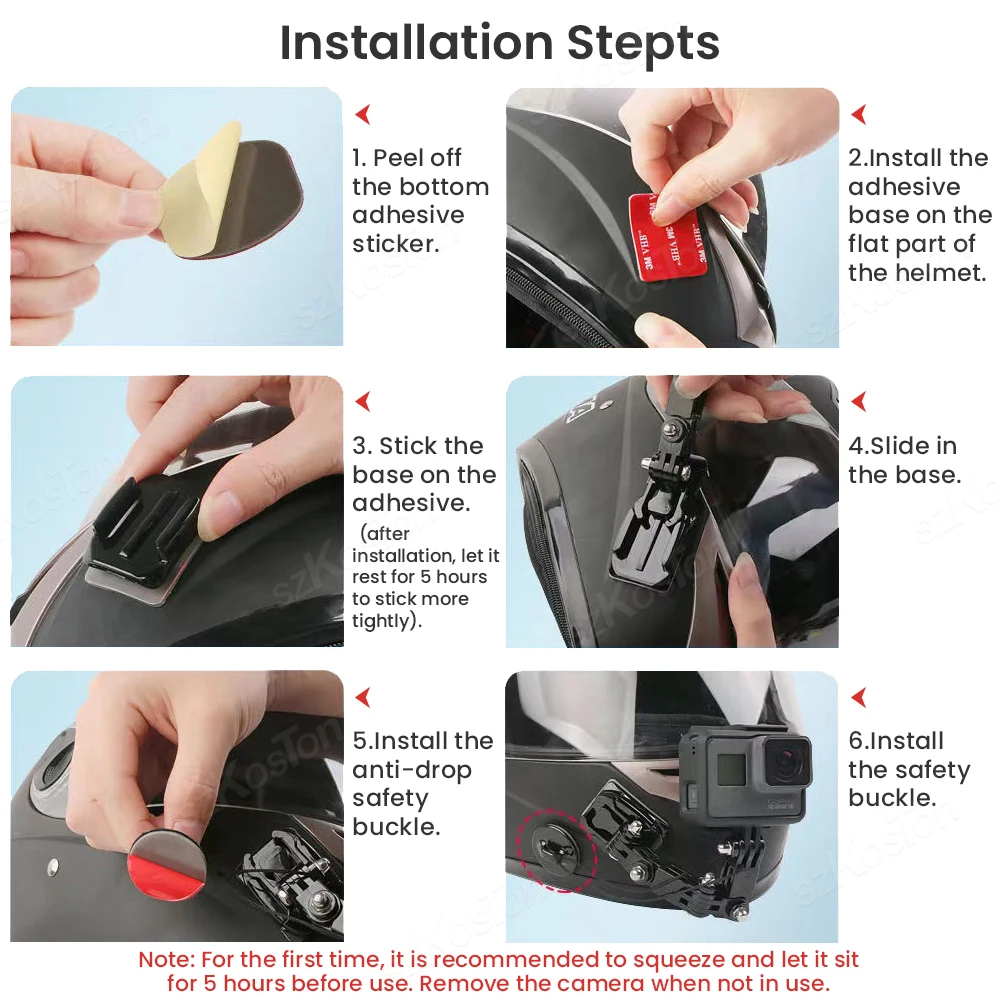 خوذة لاصقة مثبتة على حامل مسطح منحني لـ GoPro Hero 13 12 11 10 9 8 Insta360 X5 X4 AKASO DJI OSMO Action 5 Pro SJCAM