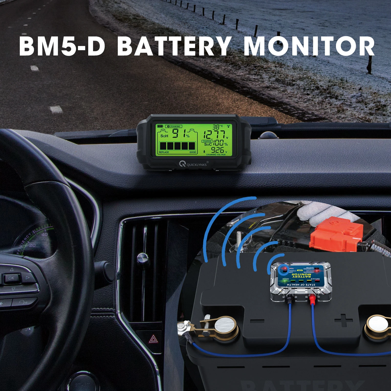 

BM5-D 12V LED Battery Tester Monitor Head Up Display Professional Battery Health Tester Analyzer Charging Tester Tool