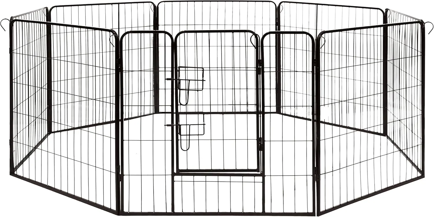 

Heavy Duty Pet Playpen 8 Panel Exercise Cage Fence 32x32 Inches Black for Dogs Cats Chickens