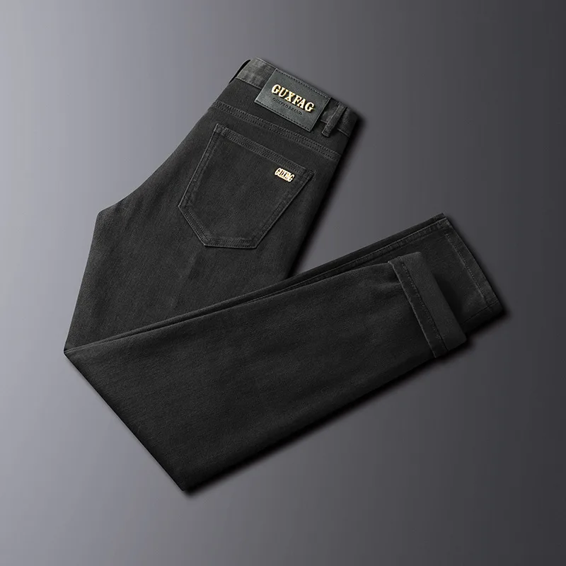 Jeans neri leggings classici da uomo a gamba dritta 2024 pantaloni da lavoro elastici di nuova tendenza alla moda