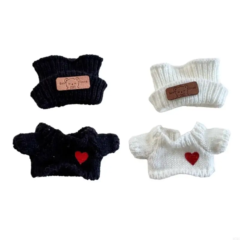 

97BC Clothing Set For 15-17cm Dolls Including Black Knitted Hat And Heart Sweater For Dress up Game