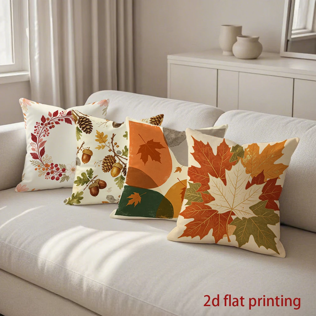 Fall Maple Leaf & Pinecone Pillow Covers Pattern Cushion Cover Suitable for Sofa Bedroom Car Pillow Cover