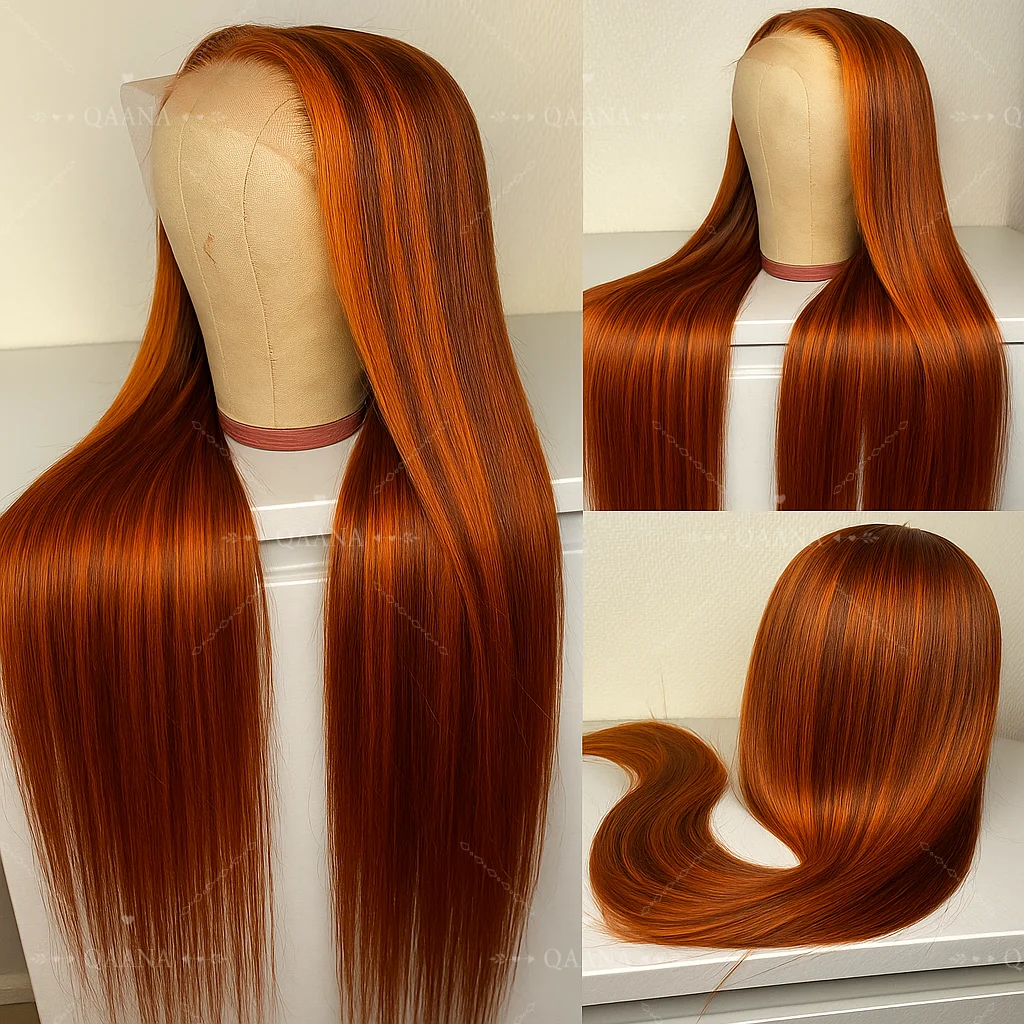 الزنجبيل مختلط براون الباروكات بالايج # 4/350 النحاس الأحمر تسليط الضوء على 5x5 الدانتيل أمامي غلويليس شعر مستعار شعر الإنسان فيتنام العظام شعر مستعار مستقيم