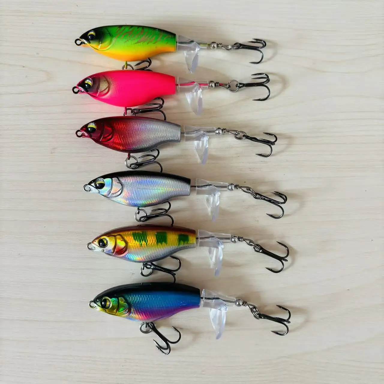 

6pcs Floating Pencil Lures Wobble Action Propeller Surface Baits for Bass Blackfish Fishing Pencil Shaped Attractors