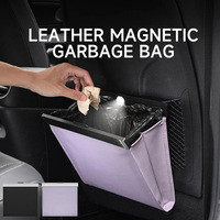 Car Garbage Bag LED Light Waterproof Magnetic Adsorption Trash Can Back Seat Hanging PU Leather Storage Box Pocket Leak-proof