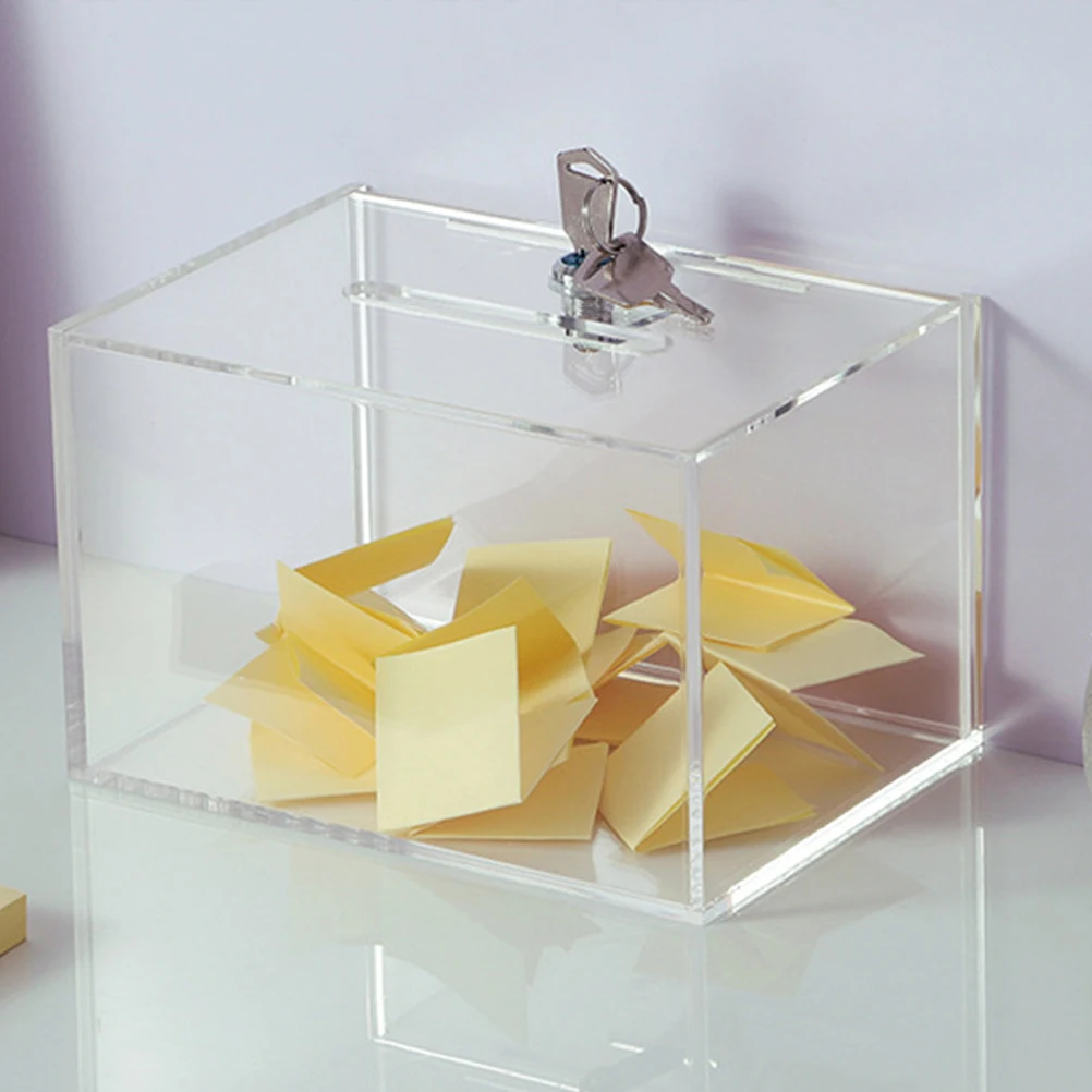 

Lockable Acrylic Donation Box Secure Storage Transparent Fundraising Suggestion Voting Mail Collection Jar for Charity