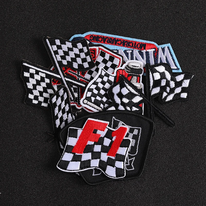 F1 Racing Contact Signal Flag Embroidery Cloth Patch Racer Club Clothing DIY Epaulettes Armbands Iron-on Patches