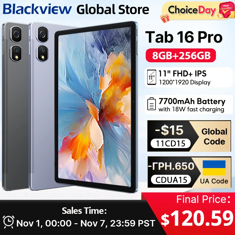 

2024 Blackview Tab 16 Pro Tablet 8GB+256GB 11'' FHD+ Display 7700 mAh Battery Android 14 Widevine L1 Unisoc T616 Tablet PC