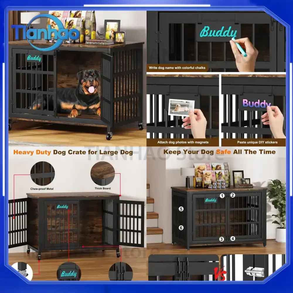 Heavy Duty Foldable Dog Crate with Double Tier for Medium to Large Dogs Golden Retriever German Shepherd Extra Large Space
