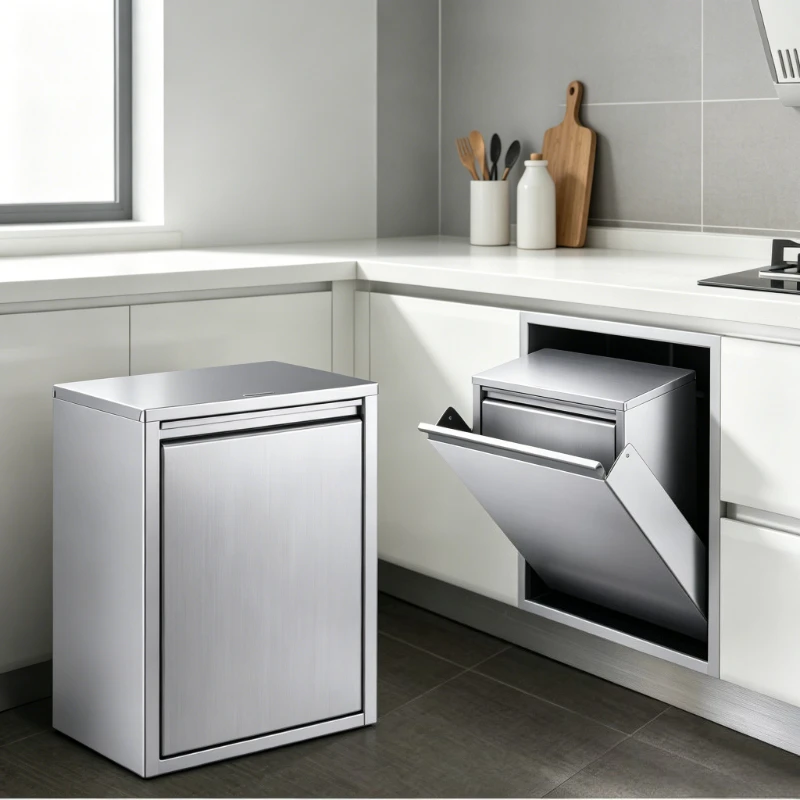 Stainless Steel Embedded Wall Trash Can Large Capacity Portable Inner Bucket Space Saving Handle Kitchen Upgrade Anti Leak