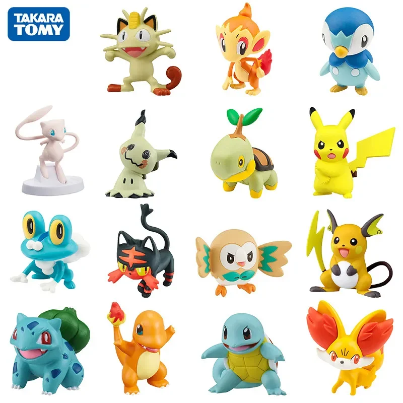 TAKARA TOMY Pokemon 4-6cm Charmander Popplio Litten Pikachu Rowlet Treecko Eevee Fennekin Greninja Anime Action Figure Dolls Toy