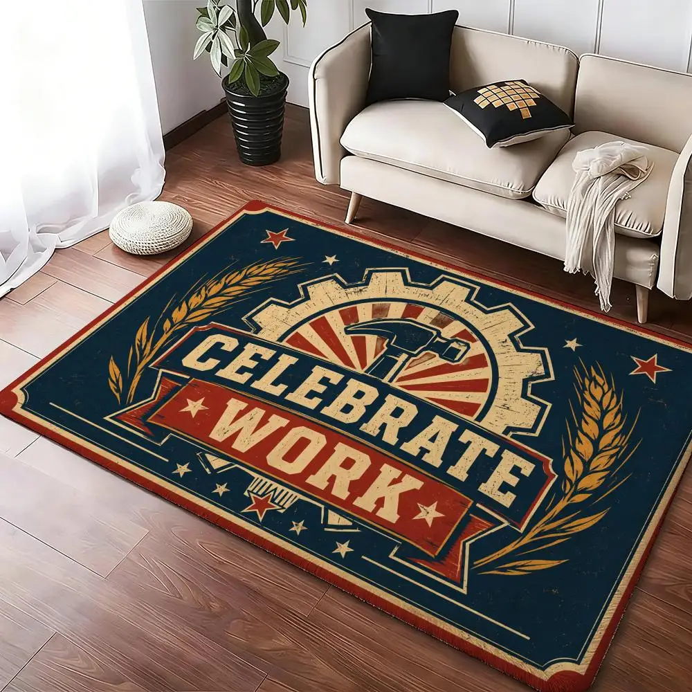 Labor Day Celebration Banner Floor Mat Soft Thickened Absorbent Non-Slip Bedroom Living Room Door Mat Home Decor Flannel Rugs