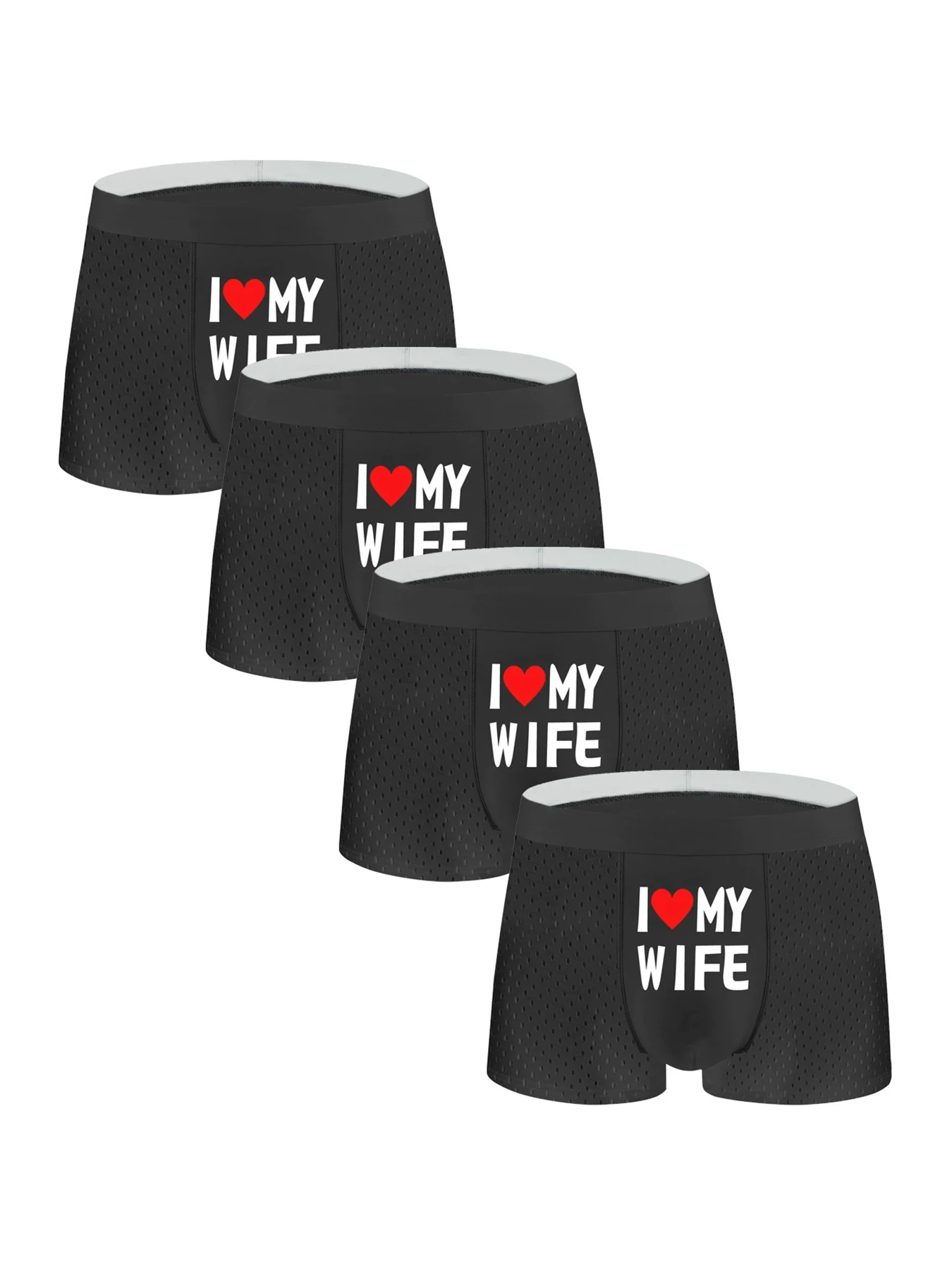 

2025 Summer Breathable Mesh Men Underwear Black Color Men Boxer Fashion Personalized Printing I Love My Wife Soft Men Panties