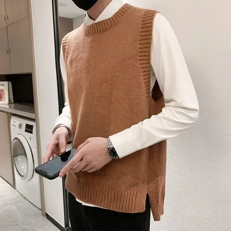 Rompi sweater rajut tanpa lengan Crewneck untuk pria rompi kerah bulat pakaian bisnis pria hijau estetika menyenangkan Meme Sheap A S