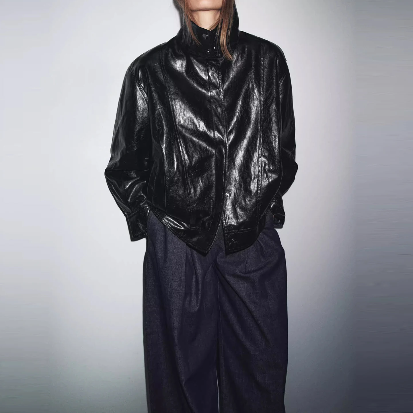 جايت جلدي نسائي غير رسمي أنيق لخريف 2025 تصميم كول كورول سلي للتنقل اليومي مقاوم للرياح طويل بسحاب #2