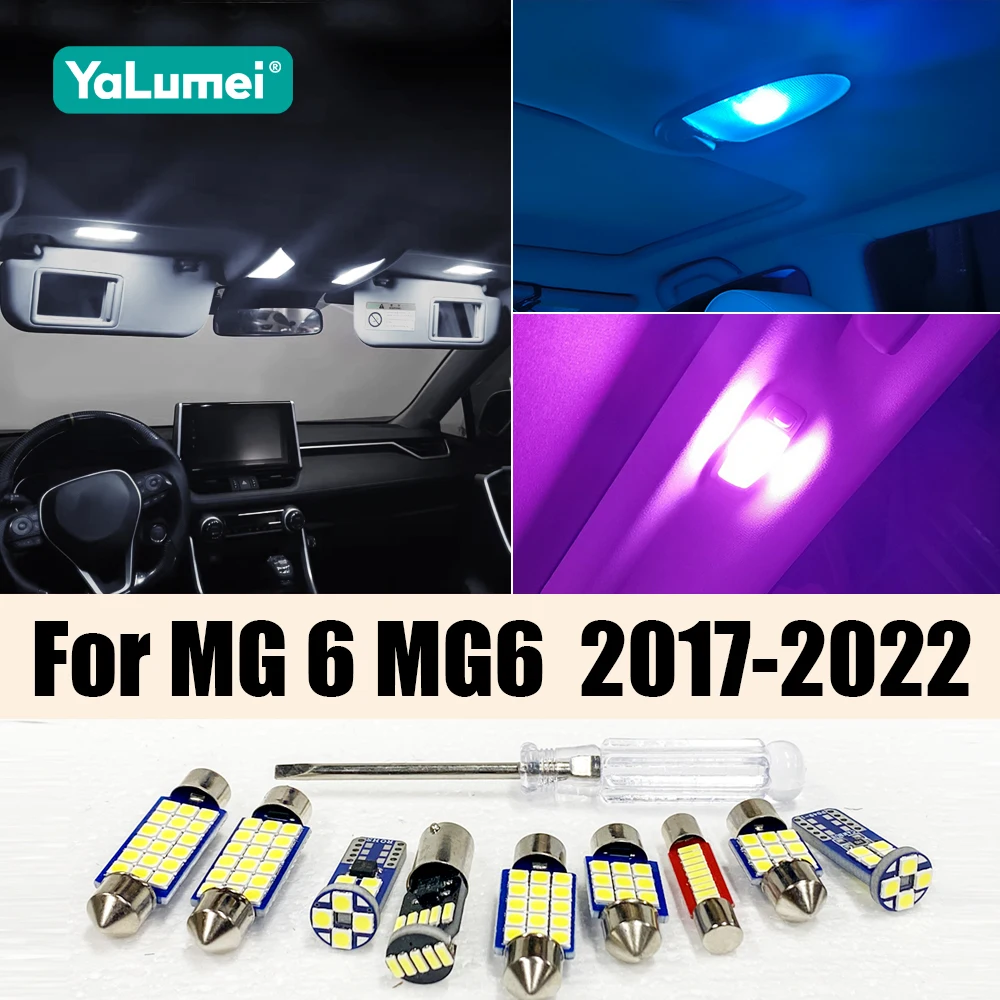 

For MG 6 MG6 2017 2018 2019 2020 2021 2022 8PCS Car LED Bulb Interior Reading Lamp Vanity Mirror License Plate Light Accessories