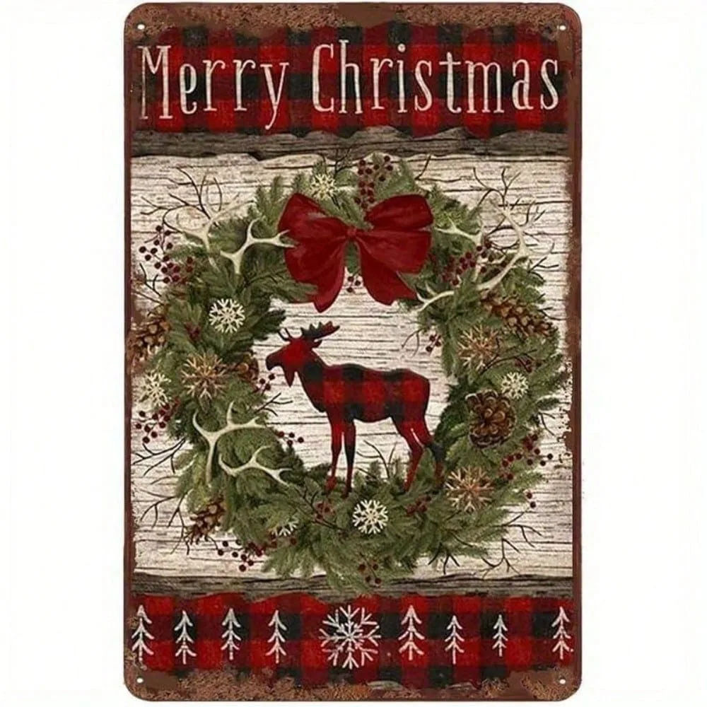 

【Ramadan 2026 & Valentines Decor】Art Deco Buffalo Check Tin Sign 8x12 Inch, Vintage Rustic Metal Wall Art for Cabin Lodge & Man