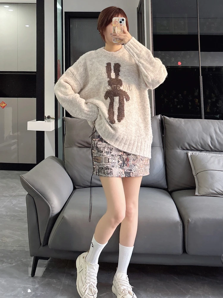 Winter Thickened Coarse Wool Sweater Korean Style Warm Elastic Knitted Outer Inner Wear Shirt