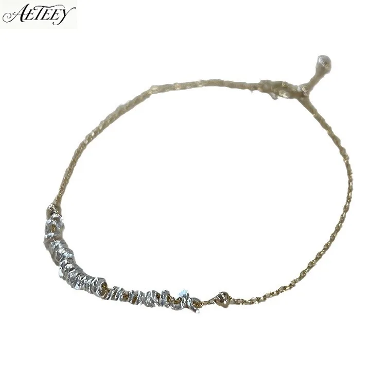 AETEEY Handmade S925 Sterling Silver Irregular Broken Silver Bracelet 14K Gold Filled Thin Women Hand Jewelry