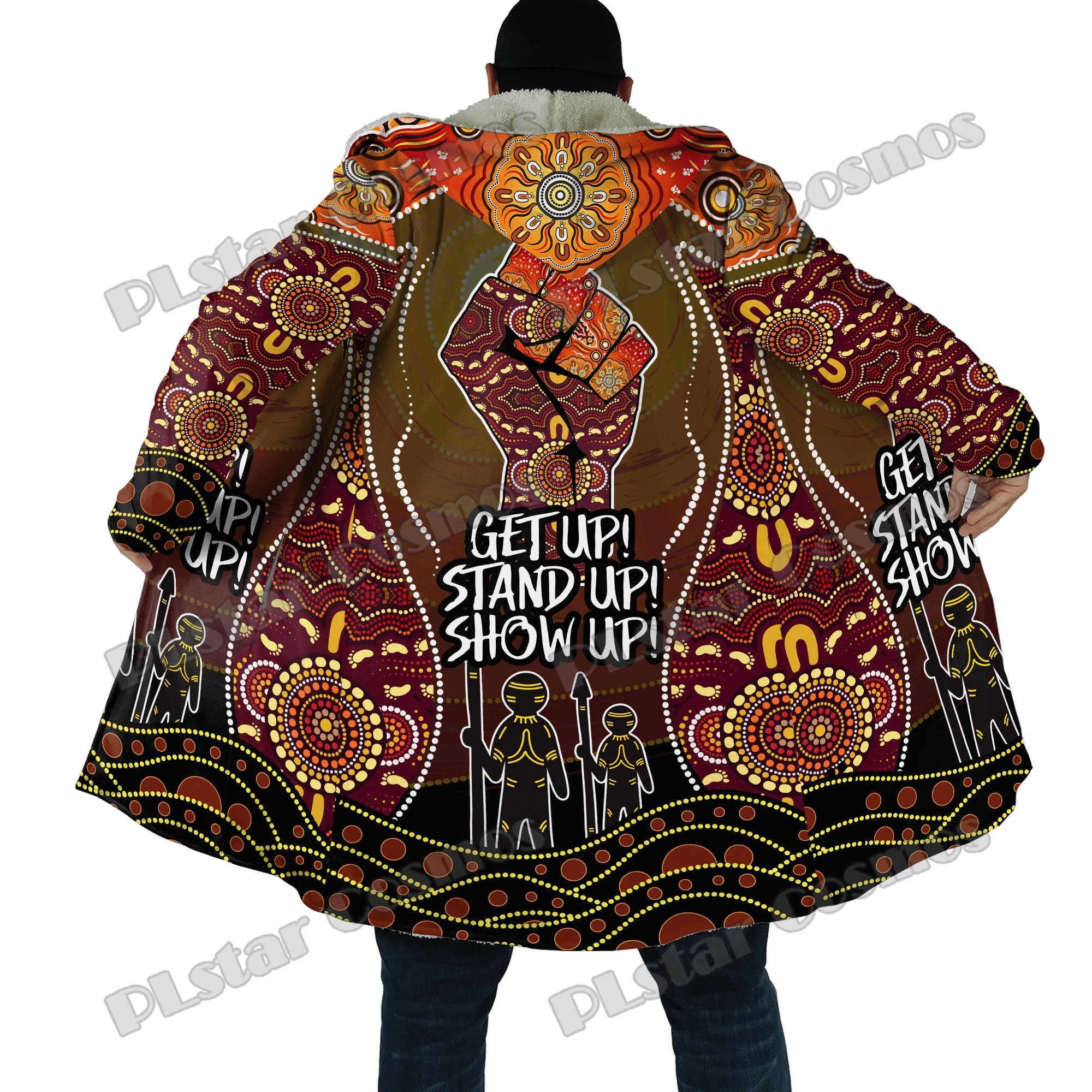 Naidoc Week 2022 Aboriginal Indigenous 3D Printed Men's Hooded Cloak Unisex Winter Fleece Wind Breaker Warm Cloak coat PZY07