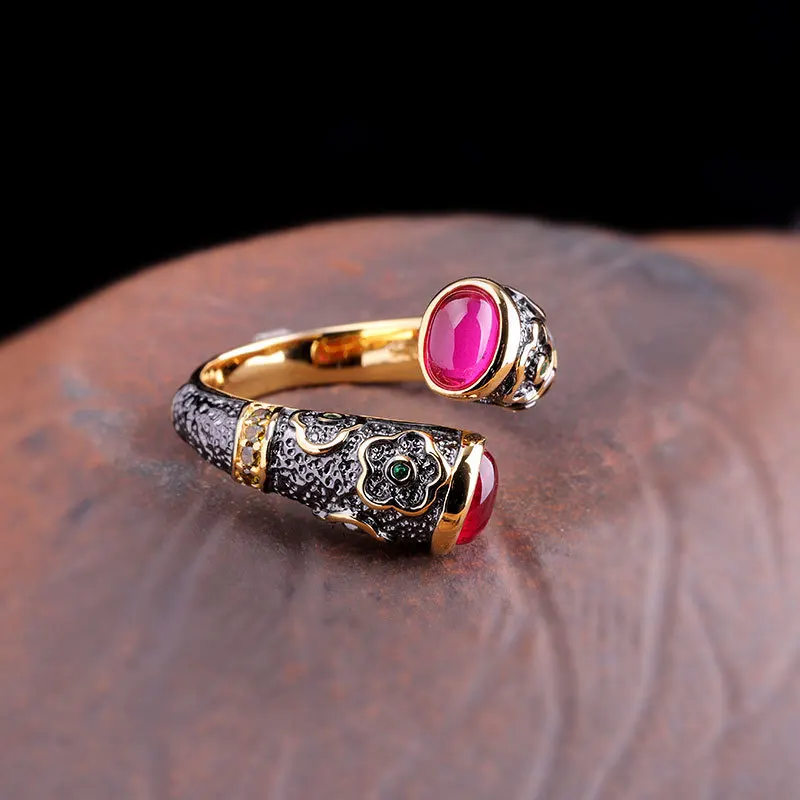 BOCAI New S925 Sterling Silver Jewelry Vintage Fashion Burnt Blue Drip Glue Green Agate Engagement Ring Women's Selected g