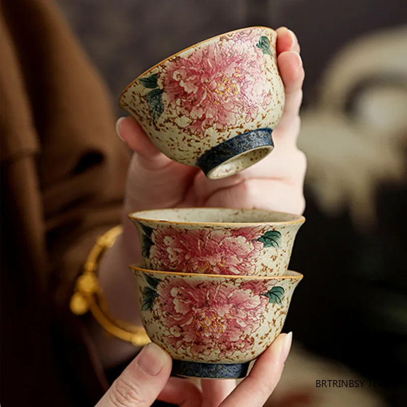 

1 Pc Chinese Vintage Handmade Flowers Tea Cup Personal Household Tea Bowl Beauty Meditation Cup Travel Teaware Accessories