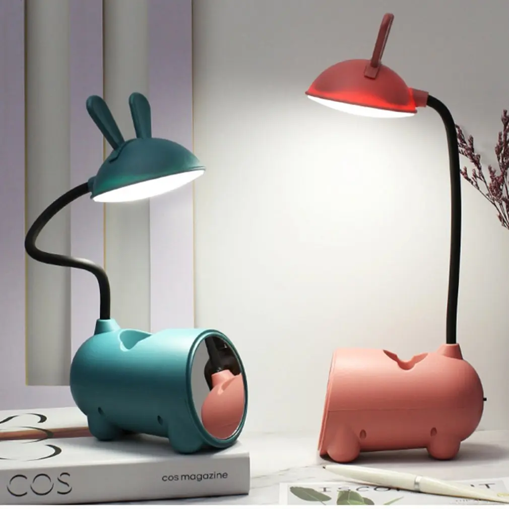 Simple Desktop Pencil Desk Lamp Cartoon Rabbit Eye Protection Cell Phone Holder Bedroom Small Desk Lamps Free Shipping New 2023