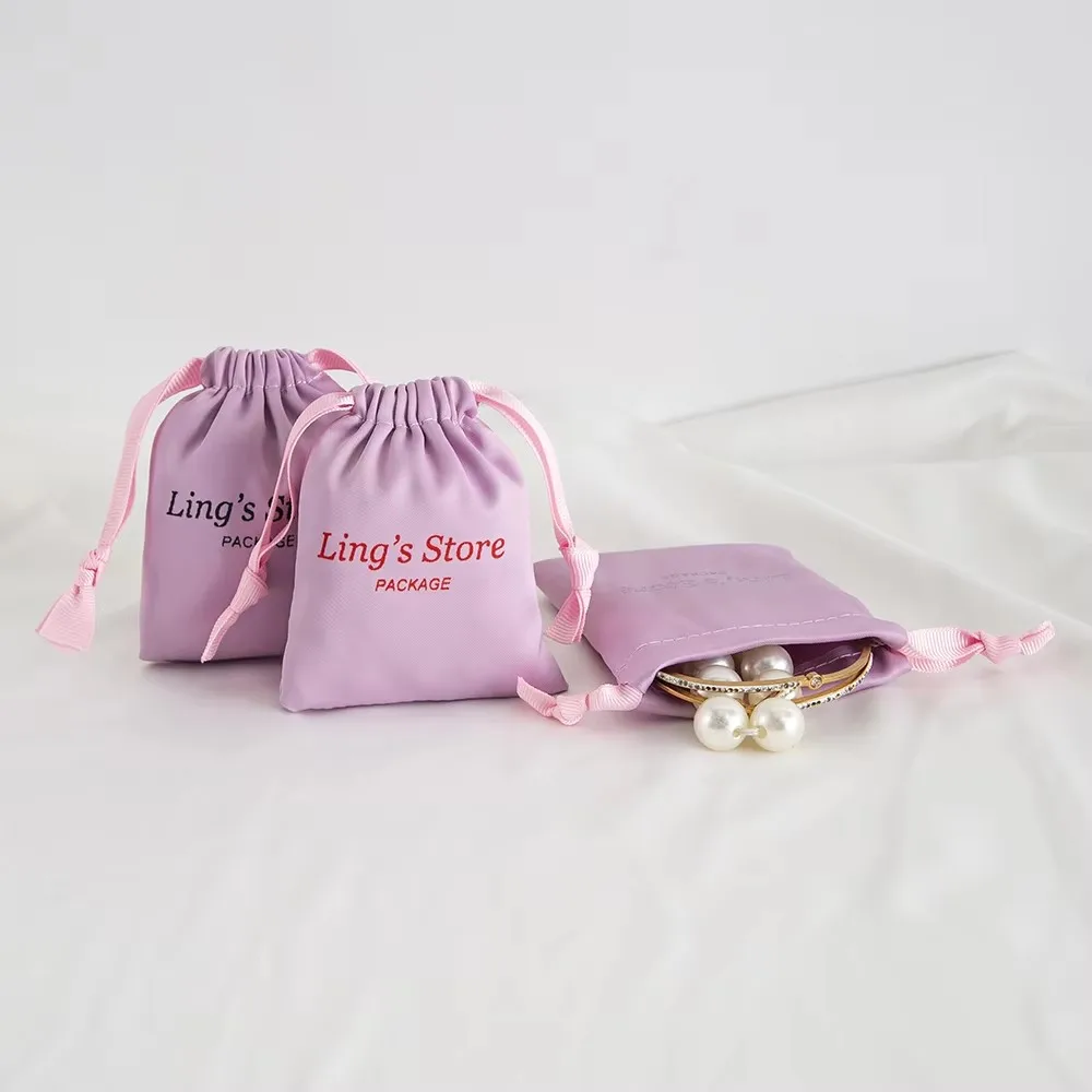 

50Pcs Supporting customized Luxury Purple Silk Jewelry Drawstring Bag Packaging Pouch for Wedding Favors Guests Shopping Commute