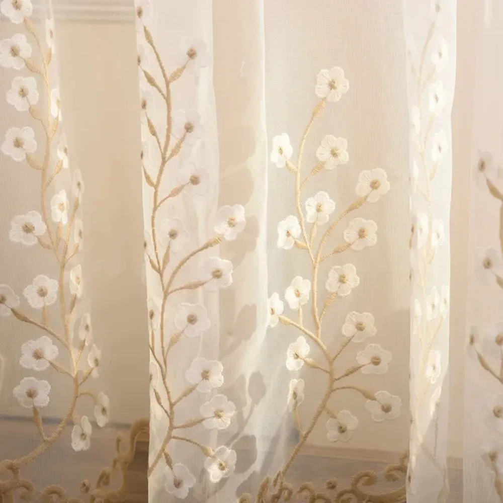 New Simple Modern Yarn Screen Curtains Living Room Bedroom Small Plum Blossom Embroidered Window Floating