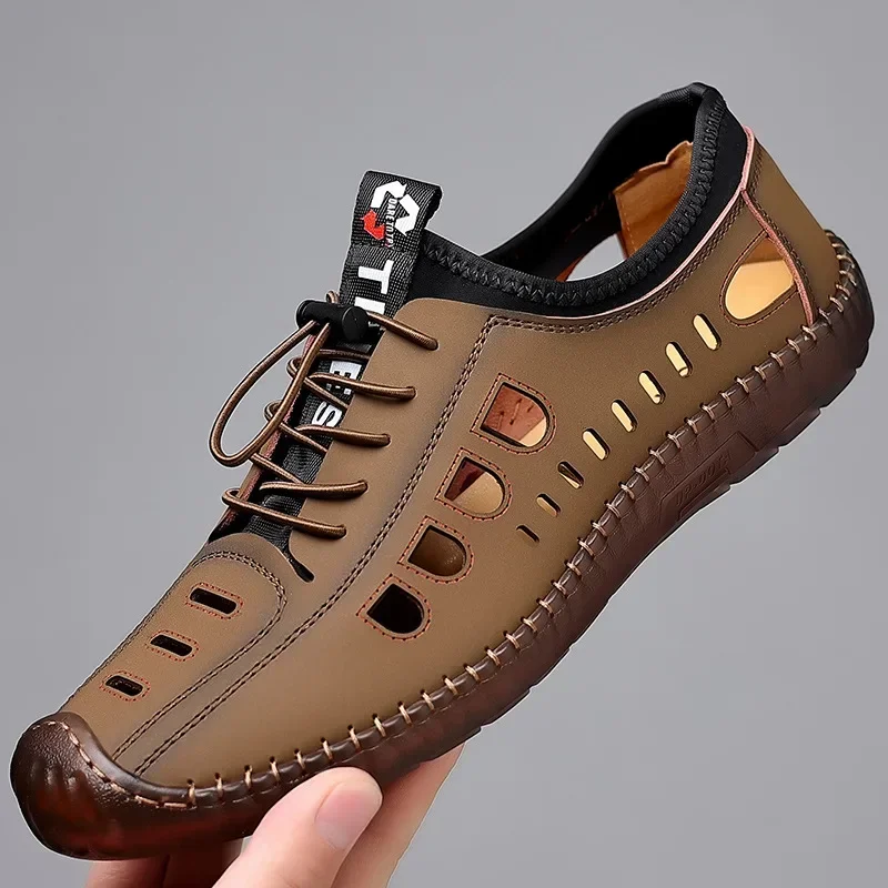 

Mens Shoes 2025 Summer Breathable Sandals Hollow New Casual Sneakers for Men Outdoor Non-slip Beach Sandals Slip-On Casual Shoes