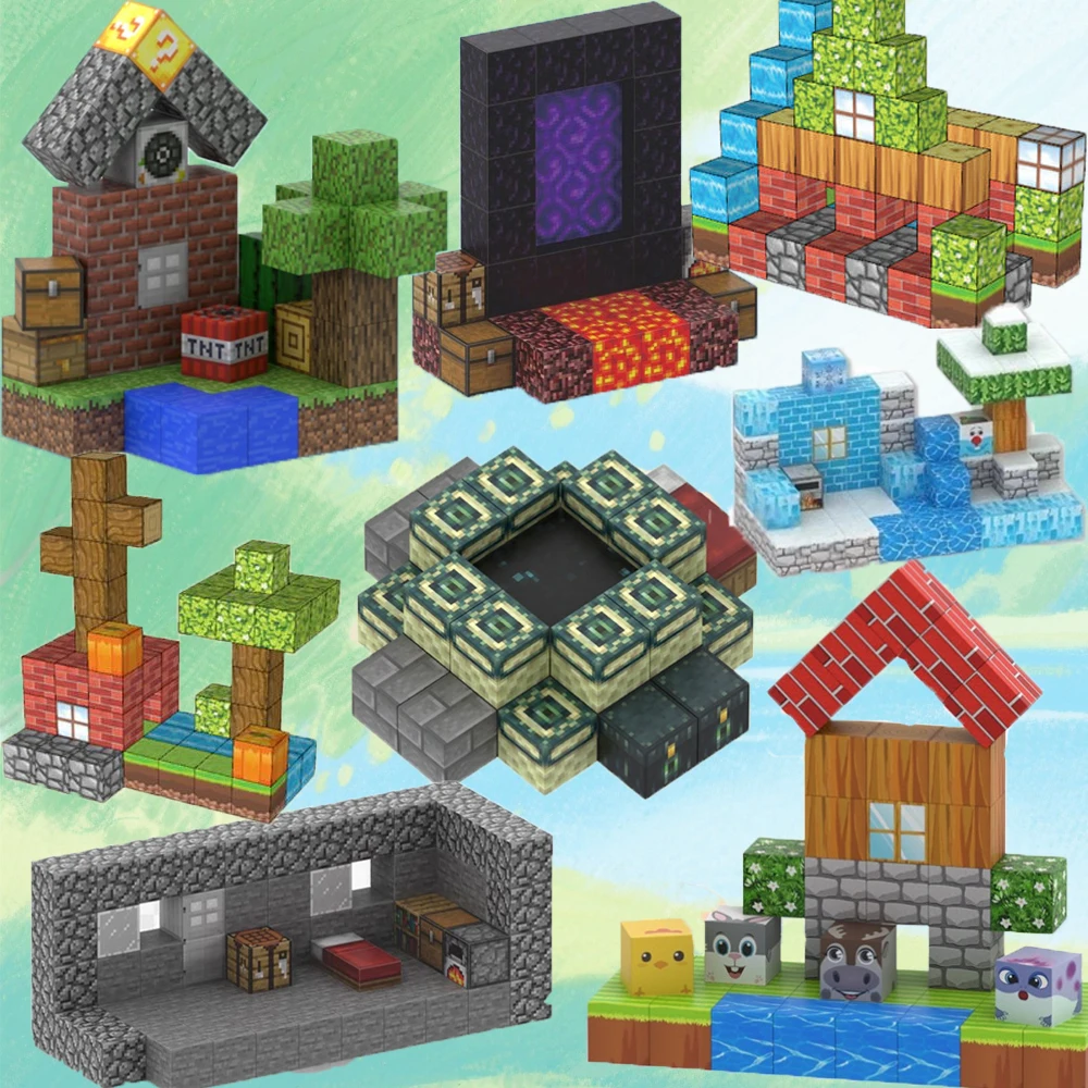 

Набор магнитов Mine World Cube 2X2X2, сборная модель, магнитные строительные блоки, детские сенсорные образовательные игрушки, подарок, загородный дом