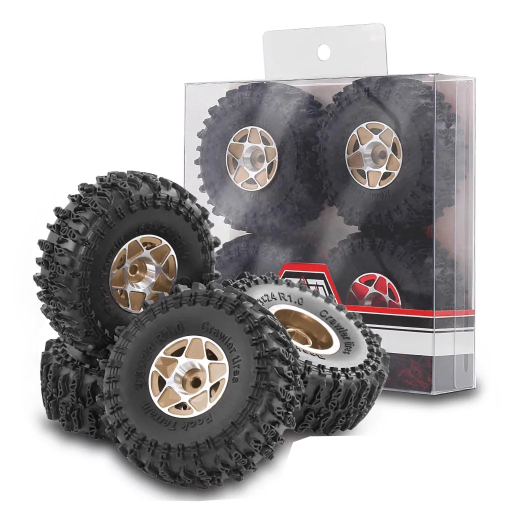 

[Metal Anti-Off Wheel Rims] 1-Inch 63mm Tires 4-Piece Set Suitable for Axial Scx24 Ax24 Trx4M Fcx24 1/18 1/24 Remote Control Climbing Car Modification Upgrade Accessories
