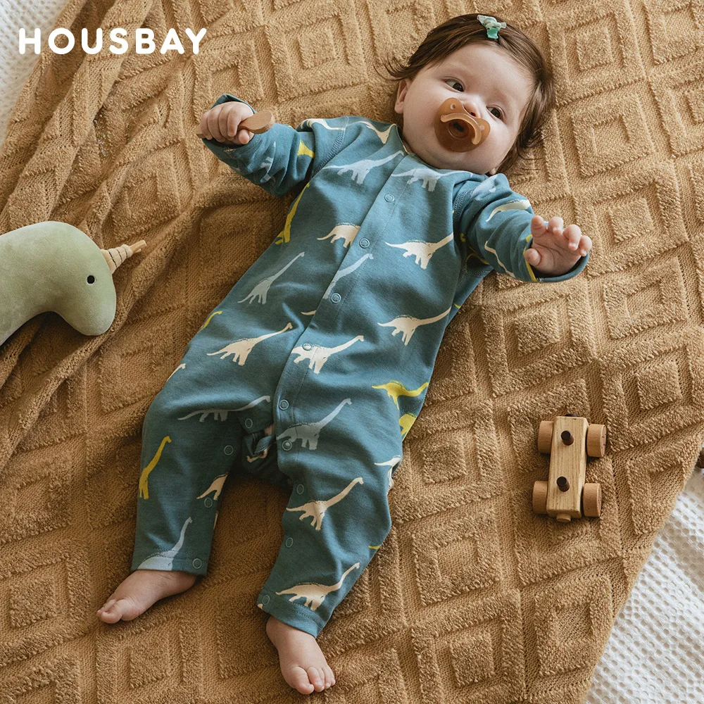 Baby Romper Green Dinosaur For Boys Spring Autumn Infant Sleepwear 100% Cotton Comfortable Seamless Workmanship Baby Pajamas