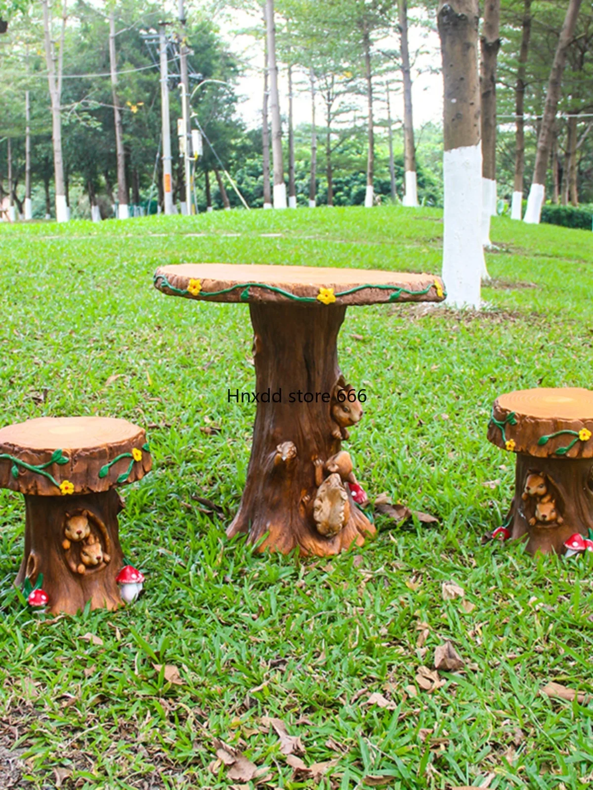 Park outdoor decoration ornament kindergarten balcony garden tree stump table and chairs