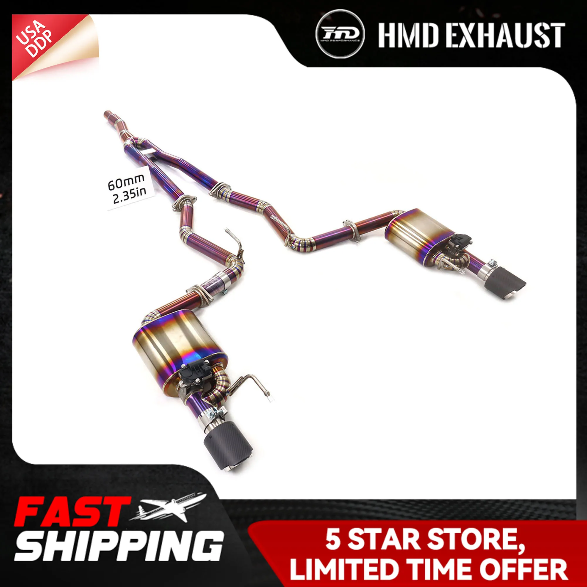 

HMD для Ford Mustang 2.3T Catback Быстрая установка Электронный клапан Изысканные насадки Ti Увеличение диаметра трубы