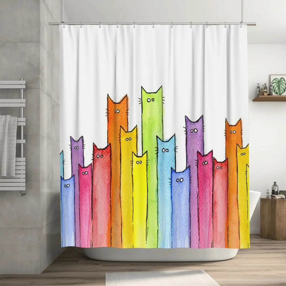 

Занавеска для душа Rainbow Of Cats, полиэстеровая, водонепроницаемая, для ванной комнаты, с крючками