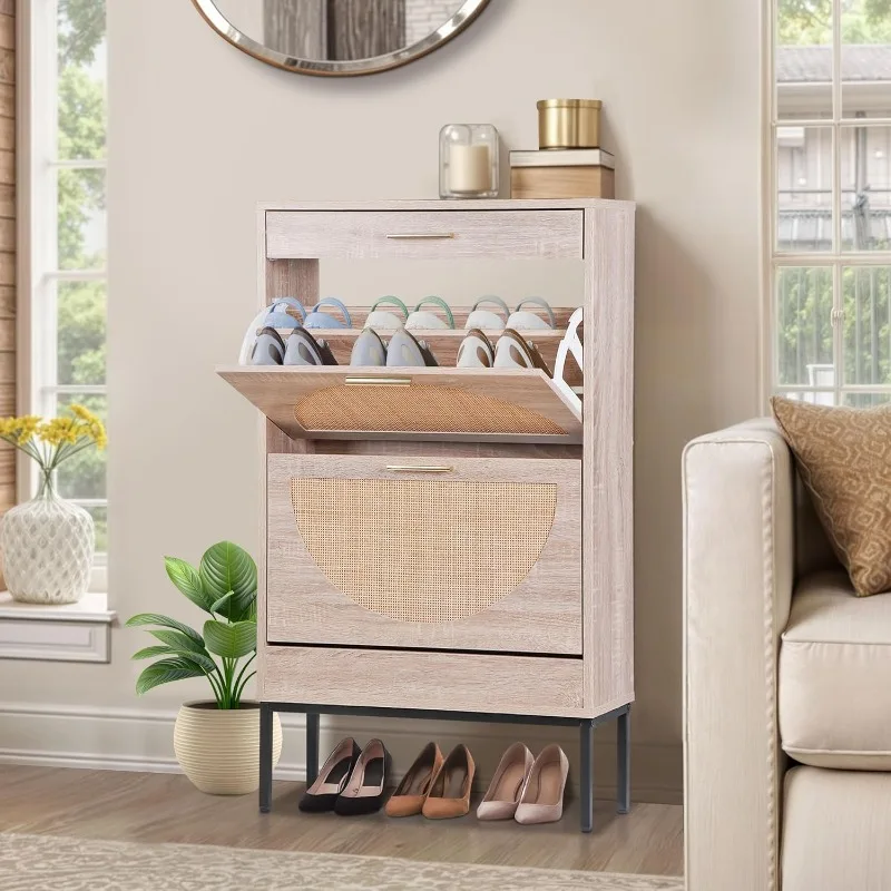 

Shoe Storage Cabinet for Entryway, Hidden Shoe Storage Organizer with 2 Flip Drawers for Narrow Spaces, Hallway, Free